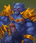 abs anthro armor aroused balls biceps blush bodily_fluids cum erection fur genital_fluids genitals humanoid_genitalia humanoid_penis leaking leaking_cum leaking_precum looking_at_viewer male midriff muscular muscular_anthro muscular_male nipples nude pecs penis precum red_eyes serratus simple_background solo sweat teeth text triceps unconvincing_armor vein veiny_muscles veiny_penis wulfer-shepherd league_of_legends riot_games tencent warwick_(lol) canid canine canis mammal wolf 5:6 hi_res