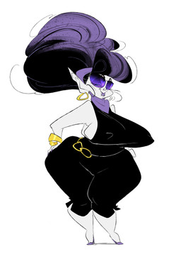 big_breasts black_clothing black_hair blue_eyes bracelet breasts clothed clothing ear_piercing ear_ring eyewear fangs female footwear front_view gold_(metal) gold_bracelet gold_jewelry hair hands_on_hips high_heels hoop_ear_ring humanoid_pointy_ears jewelry looking_at_viewer mature_female multicolored_hair nipple_outline not_furry pale_skin piercing pointy_ears purple_clothing purple_footwear purple_hair purple_shoes ring_piercing shoes simple_background sleeveless_clothing solo standing sunglasses teeth thick_thighs two_tone_hair white_background wide_hips slb yvonne_ruthmillen humanoid vampire 2020 absurd_res digital_media_(artwork) full-length_portrait hi_res portrait signature
