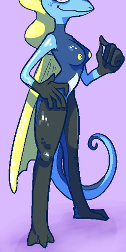 anthro breasts female nipples non-mammal_breasts nude simple_background solo grimhaze nintendo pokemon generation_8_pokemon inteleon pokemon_(species) reptile scalie 2019 aliasing digital_media_(artwork)