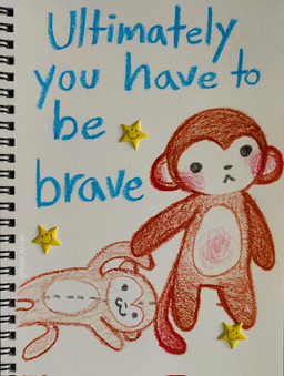 :3 :< ambiguous_gender brown_body brown_fur dragging dragging_another duo feral fur plushie star stitch_(sewing) tail text basil_mage haplorhine mammal monkey primate crayon_(artwork) english_text hi_res traditional_media_(artwork)