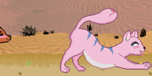 animal_genitalia bedroom_eyes blush bodily_fluids breath desert duo female feral genital_fluids genitals happy looking_back male male/female markings narrowed_eyes panting precum presenting seductive sheath striped_markings stripes tail tail_mouth tongue tongue_out unusual_anatomy unusual_tail vorochi canid canine fox mammal animated