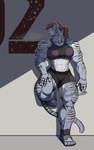 abs against_surface against_wall anthro cybernetic_arm cybernetic_leg cybernetic_limb female glowing machine muscular muscular_anthro muscular_female smoking smoking_tobacco solo standing stripes synthetic thick_limbs agonwolfe felid mammal pantherine tiger absurd_res hi_res