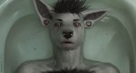 anthro bathtub ear_piercing facial_piercing hair looking_at_viewer male nose_piercing piercing solo water geewolf jacob's_ladder_(film) canid canine canis domestic_dog mammal 2023 digital_media_(artwork) hi_res