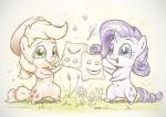 blonde_hair blue_eyes chibi duo female feral fountain_pen freckles green_eyes hair horn paper pen pencil_(object) simple_background smile assasinmonkey friendship_is_magic hasbro my_little_pony mythology applejack_(mlp) rarity_(mlp) earth_pony equid equine horse mammal mythological_creature mythological_equine pony unicorn 2015