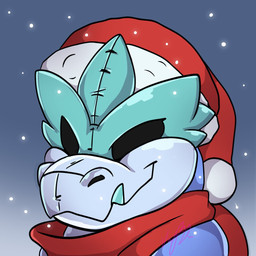 anthro black_eyes christmas_clothing christmas_headwear clothing fangs hat headgear headwear holidays inflatable looking_at_viewer male no_pupils pool_toy santa_hat scarf simple_background smile solo teeth vampexx christmas kaycee_(zoran) animate_inanimate kaiju living_inflatable 1:1 hi_res