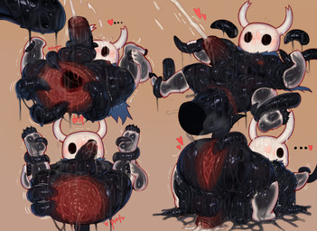 anal_prolapse anus armwear athletic athletic_male balls big_balls big_penis black_body blush bodily_fluids clothing crossgender cum footwear gaping gaping_anus genital_fluids genitals glistening glistening_body heart_symbol huge_balls huge_penis hyper hyper_balls hyper_gape hyper_genitalia hyper_prolapse male muscular muscular_humanoid muscular_male onomatopoeia penetration penis prolapse sex shortstack solo sound_effects sweat tentacle_penetration tentacle_sex tentacles text wet wet_body white_body cydonia_xia hollow_knight_(franchise) team_cherry the_knight_(hollow_knight) humanoid vessel_(species) absurd_res hi_res