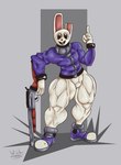 andromorph anthro artist_wilelter big_muscles character_sake clothing gun huge_muscles hyper hyper_muscles intersex male muscular muscular_anthro muscular_male ranged_weapon shotgun solo sweater topwear weapon humanoid lagomorph leporid mammal rabbit