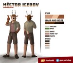 anthro antlers beard clothed clothing facial_hair footwear green_eyes hair horn jacket male no_socks open_clothing open_shirt open_topwear shirt shoes short_pants solo tail tank_top text topwear gearfox98 hector_(gearfox98) cervine deer mammal absurd_res digital_media_(artwork) english_text hi_res model_sheet