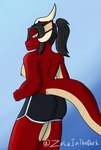 anthro athletic_wear black_hair bottomwear breasts butt clothing dolphin_shorts female gym_bottomwear gym_shorts hair horn nipples ponytail rear_view red_body shorts solo tail zelainthedark mythology dragon mythological_creature mythological_scalie scalie absurd_res hi_res