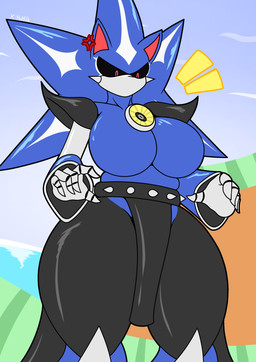anthro belt big_breasts bottomwear breasts clothing cross-popping_vein crossgender female green_hill_zone loincloth looking_down machine mtf_crossgender solo studded_belt studs surprised thick_thighs wide_hips hotfilk sega sonic_the_hedgehog_(series) metal_sonic neo_metal_sonic robot robot_anthro absurd_res hi_res signature