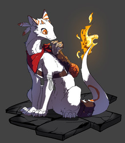 2_horns accessory ambiguous_gender bag bandage bandaged_arm claws feathers featureless_crotch feral fire flaming_tail fur furgonomics horn kerchief long_neck long_tail looking_aside map markings neckerchief neckwear paws quadruped red_eyes red_markings sitting smile solo tail tail_accessory tail_bag tapering_tail white_body white_fur gagaga_ram mythology dragon furred_dragon furred_scalie mythological_creature mythological_scalie scalie wingless_dragon digital_drawing_(artwork) digital_media_(artwork) hi_res korean_description shaded