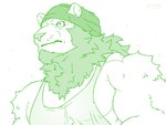 anthro biceps clothing facial_hair furgonomics headgear headkerchief headwear intense_stare kerchief looking_away male mane muscular muscular_male neck_tuft shirt snaggle_tooth solo tank_top topwear tuft butusan_p felid lion mammal pantherine 4:3 green_and_white monochrome