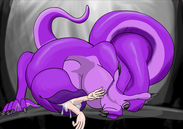 ambiguous_gender anthro big_breasts bodily_fluids breasts dominant dominant_female drooling duo eyeless female female/ambiguous larger_anthro larger_female lips long_nails long_neck long_tail male male/female nude oral_vore pink_body pink_skin saliva simple_background size_difference smaller_male tail thick_lips vore hat35 animal_humanoid annelid annelid_humanoid human humanoid leech leech_humanoid mammal monster worm absurd_res hi_res