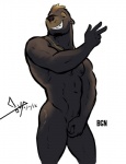 abs anthro biceps biped brown_body brown_fur covering covering_crotch covering_self fur gesture hand_gesture jewelry male muscular muscular_anthro muscular_male necklace nipples nude pecs purple_nose simple_background smile solo standing teeth v_sign whiskers white_background bgn mendo_(bgn) california_sea_lion mammal marine pinniped sea_lion 2016