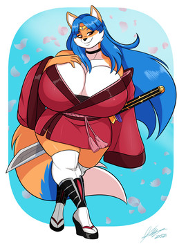 anthro big_breasts breasts clothing female hair huge_breasts melee_weapon solo sword weapon year jwinkz svanhildr canid canine canis domestic_dog mammal 2021 hi_res signature