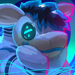 abstract_background ambiguous_gender anthro biped blue_body blue_eyes blue_hair glowing glowing_eyes hair plushie simple_background solo spiral_background zipper zipper_mouth sexotheque covyn animate_inanimate aquatic fish living_plushie shark 1:1 2026 digital_media_(artwork) hi_res icon