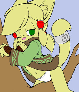 anthro armor clothing coat female gauntlets gloves handwear lock loli panties pink_clothing pink_panties pink_underwear plant solo tail topwear tree underwear wood young young_anthro young_female paige_(artist) tilly_(paige) domestic_cat felid feline felis mammal