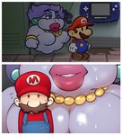 big_breasts bodily_fluids breasts clothing duo eyeshadow facial_hair featureless_breasts female hat headgear headwear huge_breasts jewelry lipstick locker_room makeup male mustache necklace nervous_sweat not_furry smile sweat luichemax game_boy_advance game_boy_family mario_bros nintendo paper_mario paper_mario:_the_thousand_year_door madame_flurrie mario air_creature elemental_creature human humanoid mammal