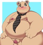 anthro belly big_belly blush brown_body kemono male moobs necktie nipples overweight overweight_male simple_background solo kusosensei inigo_(kusosensei) bear mammal 2024 censored hi_res