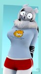 anthro big_breasts bottomwear breasts clothing eyewear female front_view glasses neckfluff revamped_anthros shirt shorts simple_background solo t-shirt topwear donglysfm garfield_(series) you_are_not_immune_to_propaganda garfield_the_cat seline_(donglysfm) avian bird horned_owl owl snowy_owl true_owl 3d_(artwork) 4k absurd_res digital_media_(artwork) hi_res meme source_filmmaker_(artwork)