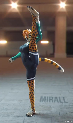 4_toes anthro barefoot black_pawpads claws clothed clothing curvy_figure detailed_background feet female flat_belly flexible fur holding_both_legs hourglass_figure markings one_eye_closed one_leg_up pawpads paws plantigrade raised_leg slim small_waist soles solo splits spots spotted_body spotted_fur spread_legs spreading standing toes vertical_splits wink zorryn mirall cheetah felid feline mammal 2020 3:5 3d_(artwork) 3d_animation animated digital_media_(artwork) no_sound short_playtime video