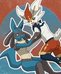 duo male male/male darlan_space game_freak nintendo pokemon cinderace generation_4_pokemon generation_8_pokemon lucario pokemon_(species) 5:6 digital_drawing_(artwork) digital_media_(artwork) hi_res