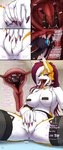 5_panel_comic anthro anus breasts claws clothing dialogue duo female finger_claws genitals legwear male male/female nails open_mouth pussy sharp_teeth speech_bubble spread_legs spreading teeth text thigh_highs tongue unbirthing unwilling_prey uterus vaginal vore allsonwa ada_(allsonwa) vison_(allsonwa) canid canine dipodid fox jerboa mammal rodent absurd_res comic english_text hi_res