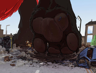 anthro car destruction duo feet female foot_focus larger_female macro male micro paws size_difference smaller_male street street_lamp vehicle tirrel tirrel_(tirrel) deer mammal pads_(disambiguation)