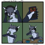 anthro bodily_fluids bowl container eating electronics food headphones humor listening_to_music male plant solo spinach tears vegetable starrffax doom_(series) id_software microsoft doom_slayer canid canine fox mammal 1:1 comic hi_res