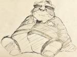 anthro barazoku clothed clothing front_view hat headgear headwear male overweight overweight_anthro overweight_male police solo kogiinu alice_detective_bureau inspector_arai mammal procyonid raccoon 2018 full-length_portrait graphite_(artwork) hi_res portrait traditional_media_(artwork)