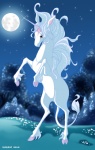 detailed_background fantasy female feral full_moon fur hair hooves horn medieval_fantasy moon nature night outside sky solo star starry_sky tail unicorn_horn white_body white_fur white_hair ignigeno mythology rankin/bass the_last_unicorn amalthea_(tlu) equid equine mammal mythological_creature mythological_equine unicorn 2004