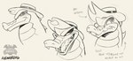 anthro clothing cowboy_hat hat headgear headwear male sharp_teeth smile solo teeth avengedog kings_of_hell agares_(kings_of_hell) crocodile crocodilian reptile scalie headshot_portrait hi_res portrait sketch