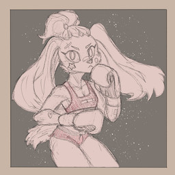anthro bandage boxing boxing_attire boxing_gloves boxing_shorts clothing female handwear solo sport chamma_retsuden fan_character canid canine canis domestic_dog mammal 1:1 hi_res sketch