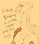 ambiguous_gender anthro asdro_(artist) big_breasts breasts describing_breasts erect_nipples female flustered hairless hi_res long_neck meme nipples oh_these? reptile scales scalie snake solo talking_to_viewer text