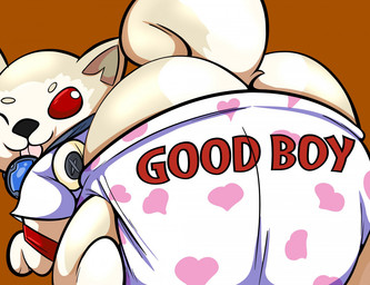 blep butt clean_diaper clothed clothing diaper exposed_butt feral male presenting presenting_hindquarters rear_view solo tail tongue tongue_out wearing_diaper tepigfan101 kuromaru canid canine canis domestic_dog mammal