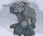 abs anthro back_muscles balls biceps big_balls big_penis body_hair butt foreskin fur genitals grey_body grey_fur hairy_balls male muscular muscular_male pecs penis scar solo tail text thick_penis vein veiny_penis wet fleshformomo league_of_legends riot_games tencent warwick_(lol) canid canine canis mammal wolf english_text hi_res