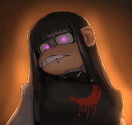 angry anthro bangs black_hair clothed clothing collar facial_piercing female glowing glowing_eyes hair lip_piercing lip_ring piercing ring_piercing shirt sneer solo spiked_collar spikes tank_top topwear redustheriotact beth_(redustheriotact) haplorhine mammal monkey primate 2021 hi_res
