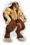 abs anthro balls biceps big_penis biped blue_eyes breath brown_body brown_fur chest_tuft flaccid foreskin fur genitals hairy hooves horn humanoid_genitalia humanoid_penis male muscular muscular_anthro muscular_male nipples nude partially_retracted_foreskin pecs penis pose solo standing tuft vein kartos satyr