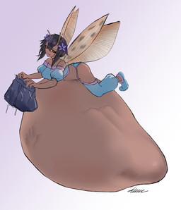 after_vore belly big_belly black_hair blue_clothing clothing death duo female hair huge_belly overweight vore wings 4kkc pixie 2021 absurd_res hi_res