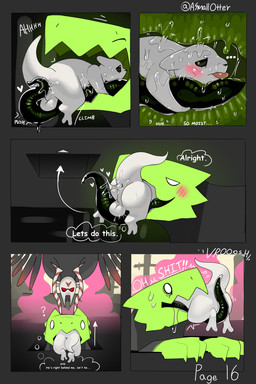 ambiguous_gender anal anthro anthro_on_feral anus ass_out ball_lick balls bestiality black_body black_eyes blush blush_lines bodily_fluids butt ceiling climbing comic_panel danger dangerous detailed_background dripping drooling duo eyes_closed feet feral flying genitals green_body heart_symbol hunted hunter hunting in_mouth inside inside_mouth internal internal_oral internal_wall larger_feral larger_male laying_on_another licking lying male male/male mask mawplay moisture mouth_play mouth_shot nervous nervous_sweat on_front on_tongue open_mouth oral oral_vore outside page_number peeking_through predator/prey predator_dom_prey_sub predators presenting presenting_hindquarters profanity question_mark raised_tail red_eyes rimming ruins saliva saliva_drip saliva_everywhere saliva_on_anus saliva_on_balls saliva_on_face saliva_on_tongue saliva_string sex size_difference sky speech_bubble surprised sweat tail text thought thought_bubble toes tongue tongue_grab tongue_out tongue_wrap vent vore wet white_body white_eyes asmallotter rain_world videocult survivor_(rain_world) avian gastropod green_lizard_(rain_world) king_vulture_(rain_world) lizard lizard_(rain_world) mollusk reptile scalie slug slugcat 2:3 absurd_res comic comic_sans english_text hi_res male_(lore)