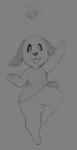 :3 anthro clothed clothing dress female heart_symbol open_mouth pawpads short_stack smile solo speech_bubble upskirt mangneto animal_crossing nintendo goldie_(animal_crossing) canid canine canis domestic_dog mammal greyscale hi_res monochrome