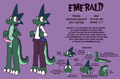 3_toes 4_fingers anthro backsack balls barefoot blue_clothing blue_topwear blue_vest bodily_fluids bottomwear claws clothed clothing cute_fangs erection fangs feet finger_claws fingers genitals glans green_balls green_body green_hair green_scales hair humanoid_genitalia humanoid_penis male multiple_angles multiple_poses nude pants penis pink_glans pink_penis pose pupils purple_background purple_bottomwear purple_clothing purple_eyes purple_pants purple_pupils raised_hand scales simple_background solo spines standing sweat sweatdrop tail teeth text toe_claws toes topwear vest white_claws ultilix european_mythology mythology emerald_(ultilix) dragon mythological_creature mythological_scalie scalie western_dragon 2022 english_text hi_res model_sheet