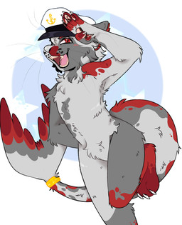 accessory anthro clothing furgonomics hat headgear headwear jewelry male markings military_cap open_mouth red_eyes red_markings ring solo tail tail_accessory tail_jewelry tail_ring alibi_seal_(character) aquatic mammal pinniped seal