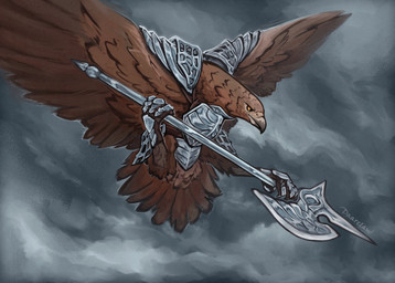 4_toes anisodactyl armor armor_plates beak clothed clothed_feral clothing feathered_wings feathers feet feral feral_armor feralized flying furgonomics halberd male melee_weapon polearm solo tail tail_feathers talons toes weapon wings daarclaw elden_ring elden_ring_nightreign fromsoftware guardian_(nightreign) accipitrid accipitriform avian bird absurd_res hi_res