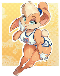 3_toes 5_fingers anthro athletic basketball_uniform big_breasts biped blonde_hair blue_eyes bottomwear breasts brown_body brown_fur buckteeth chest_tuft clothed clothed_anthro clothed_female clothing countershading crop_top dolphin_shorts eyebrows eyelashes feet female female_anthro fingers fluffy fluffy_tail fully_clothed fur gloves hair hand_on_cheek handwear open_mouth scut_tail shirt short_tail shorts solo sportswear tail tan_body tan_fur teal_eyes teeth thigh_gap three-quarter_view tied_ears toes topwear tuft uniform white_bottomwear white_clothing white_crop_top white_gloves white_handwear white_shorts white_topwear silvermaster looney_tunes space_jam warner_brothers lola_bunny lagomorph leporid mammal rabbit 2025 absurd_res digital_media_(artwork) full-length_portrait hi_res portrait shaded