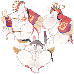 anthro anus areola big_breasts bodily_fluids breasts clothed clothing cum erection feathers female genital_fluids genitals huge_breasts interspecies nipples nude simple_background size_difference thick_thighs vulva wings ookm egyptian_mythology middle_eastern_mythology mythology puzzle_and_dragons horus_(puzzle_and_dragons) avian bird deity human mammal hi_res