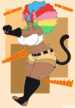 breasts cleavage clothed clothing dialogue female hair multicolored_hair rainbow_hair solo text year superix dreamworks madagascar_(series) katthy_(jinu) animal_humanoid cat_humanoid felid felid_humanoid feline feline_humanoid humanoid mammal mammal_humanoid 2018 absurd_res english_text hi_res