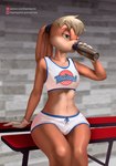 anthro athletic_wear basketball basketball_uniform bottomwear bra clothing female gym_bottomwear gym_shorts shorts solo sports_bra sportswear text toony tune_squad_outfit tune_squad_outfit_(1996) underwear uniform water thepimpartist looney_tunes space_jam warner_brothers lola_bunny lagomorph leporid mammal rabbit absurd_res hi_res url