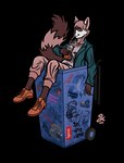 alpha_channel anthro beverage billy_anderson bin blazer bottomwear brown_clothing brown_footwear brown_shoes calvin_(calvin_and_hobbes) calvin_and_hobbes cigarette cigarette_smoke clothed clothing collarbone container countershading drinking drinking_straw eyebrows fan_character fluffy fluffy_tail footwear formal_shoes fur gopher_chucks graffiti grey_body grey_eyes grey_fur half-closed_eyes hank_hill hi_res holding_beverage holding_object in_container in_trash inside_trash_can jacket king_of_the_hill leaning leaning_backward lidded_eyes looking_away male mammal milkshake narrowed_eyes pants plantigrade procyonid raccoon relaxing shoes signature simple_background sitting smile smoke smoking solo spanish_text sticker supreme tail text topwear translated transparent_background trash_can water white_body white_countershading white_eyebrows