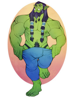 beard biceps black_hair bottomwear clothing deltoids facial_hair fangs green_body green_skin hair humanoid_pointy_ears male muscular muscular_humanoid muscular_male nipples pants pecs pointy_ears solo teeth leelikessmut blizzard_entertainment warcraft thrall_(warcraft) humanoid orc